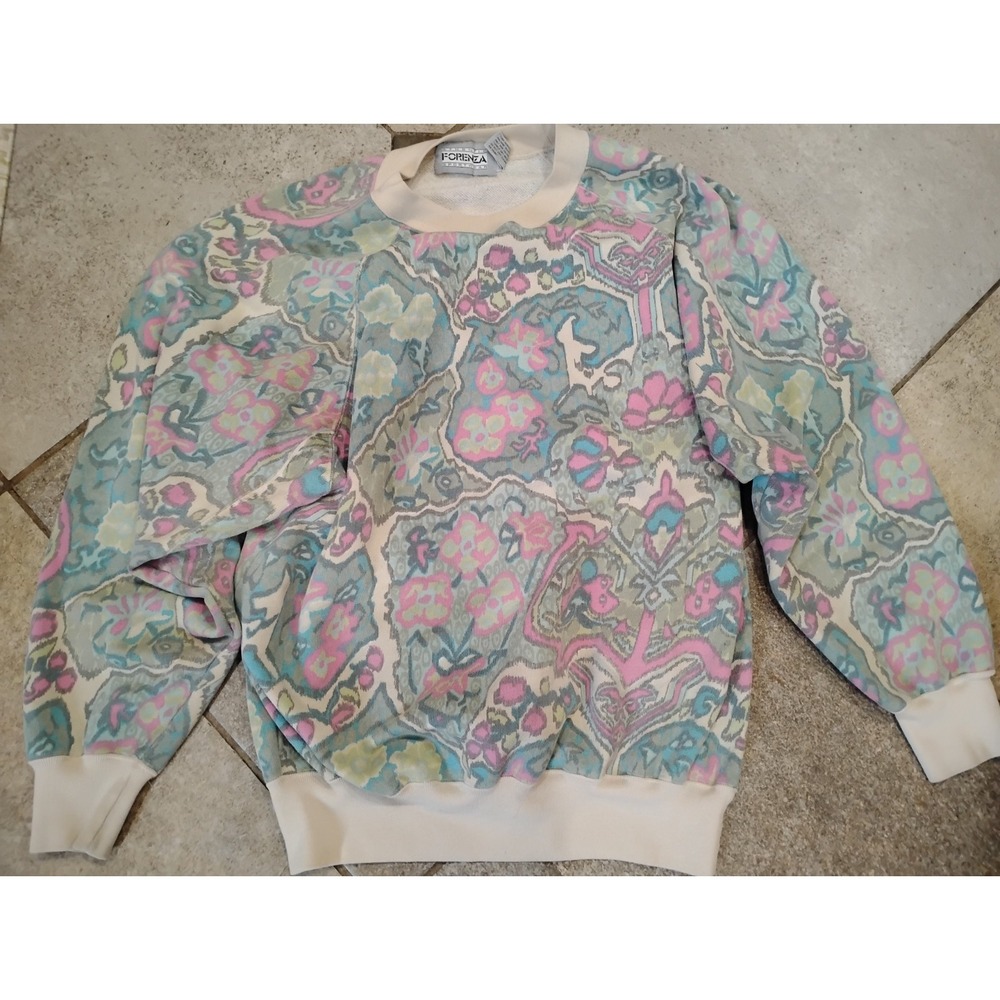 Vintage Forenza Flowers Floral AOP All Over Print Raglan Sweatshirt Art 80s 90s
